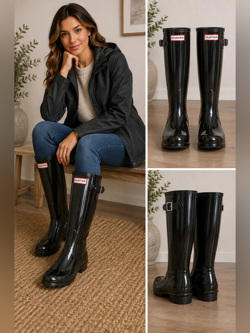Hunter Original Glossy Black Tall Rain Boots Women’s Size 5 Waterproof Rubber